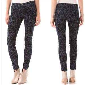 J Brand Black Blue Denim Brocade Skinny Leg Jeans Size 24